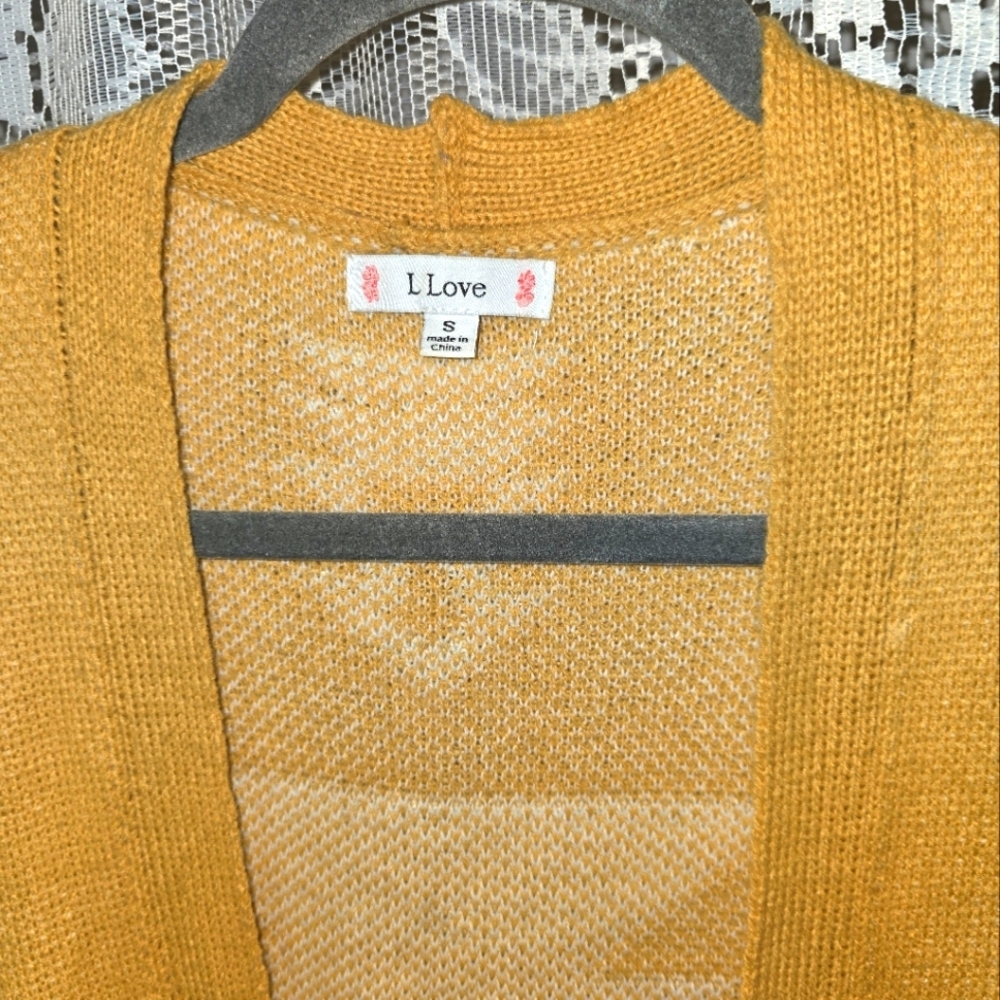 L Love Mustard Yellow Cardigan Sweater, Aztec, Long Sleeve, Small - Picture 2 of 6